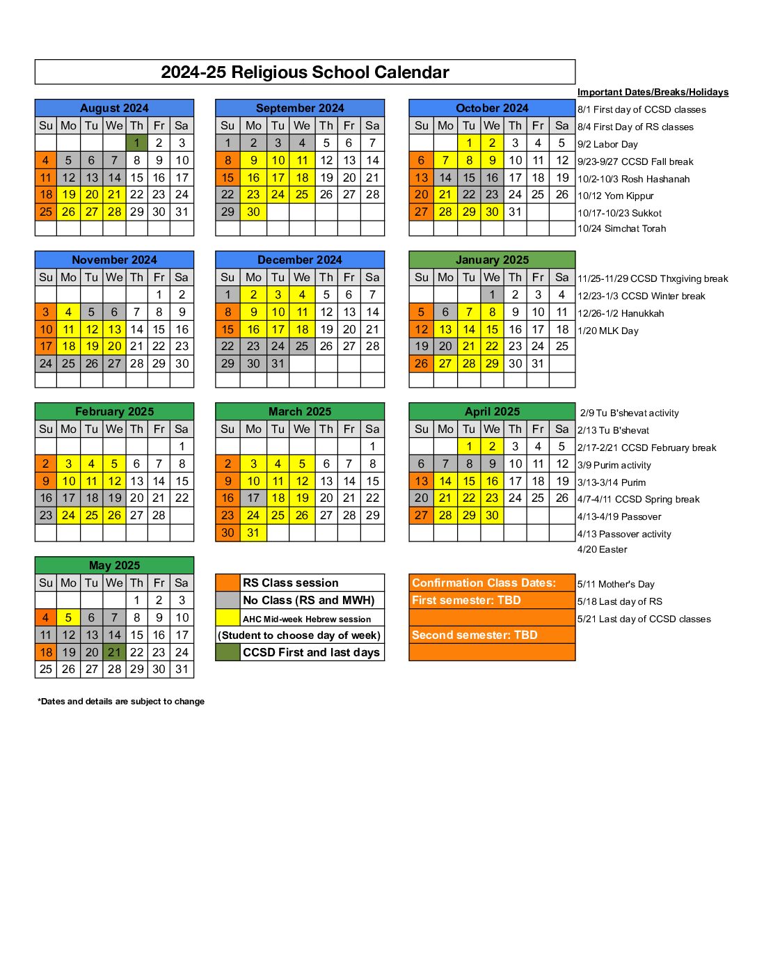 CNT - Religious School Calendar SY 2024-25 - Google Sheets